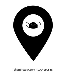 Safety N95 mask location map pin pointer icon. Element of map point for mobile concept and web apps. Icon for website design and app development. Premium surgery or pollution protect face mask