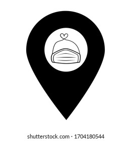 Safety N95 Mask Location Map Pin Pointer Icon. Element Of Map Point For Mobile Concept And Web Apps. Icon For Website Design And App Development. Premium Surgery Or Pollution Protect Face Mask