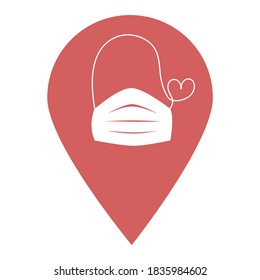 Safety N95 mask location map pin pointer icon. Element of map point for mobile concept and web apps. Icon for website design and app development. Premium surgery or pollution protect face mask