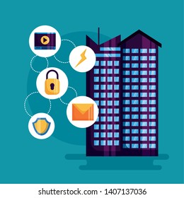 safety network buildings architecture smart city vector illustration