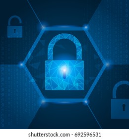 Safety network security concept, Blue abstract internet technology background, Closed Padlock on digital. Vector illustration