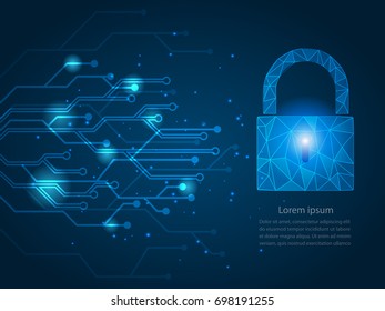 Safety network security concept, Blue abstract internet technology background, Closed Padlock on digital. Vector illustration