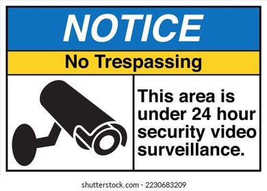 Safety Notice Sign Label Marking ANSI Z535 Standards No Trespassing This area is under 24 hour security video surveillance