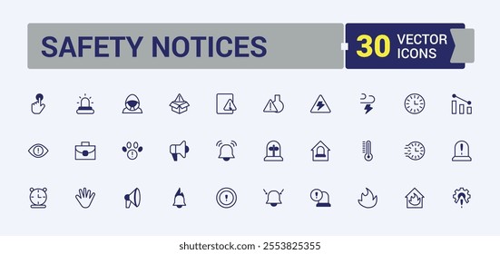 Safety Notices line web icon set. Containing line, road, error, application, signal and more. Set of line pictogram. Editable vector outline and solid icons.