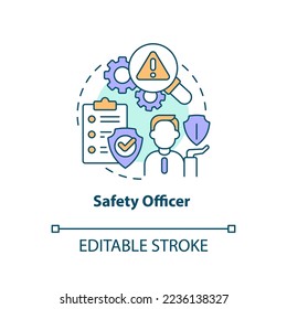 Safety officer concept icon. Determining risks. Preventing workplace accidents tip abstract idea thin line illustration. Isolated outline drawing. Editable stroke. Arial, Myriad Pro-Bold fonts used