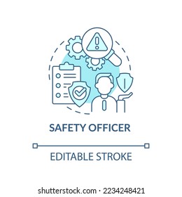 Safety officer turquoise concept icon. Security check. Avoiding worker injuries tip abstract idea thin line illustration. Isolated outline drawing. Editable stroke. Arial, Myriad Pro-Bold fonts used