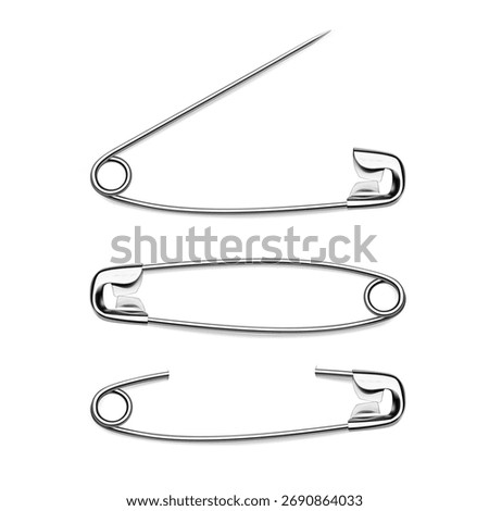 Safety open and closed pins mockup. High realistic. Vector illustration isolated on white background. Ready for use in presentation, promo, advertising and more. EPS10.