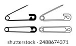 Safety pin black and white flat vector icon set. Safety pin symbol and clip art