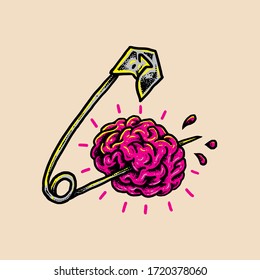 Safety pin Brain Vector illustration