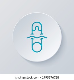 Safety pin for clothes or diapers, simple icon. Cut circle with gray and blue layers. Paper style