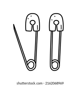 Safety pin, clothing accessory or item for needlework and sewing, vector doodle illustration