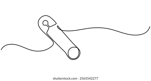 Safety Pin in continuous one line drawing. One line draw design vector illustration, one continuous single drawn line art doodle outline safety pin on white background, Safety pin continuous one line.