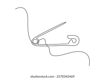 Safety pin in continuous one line drawing. One line art vector illustration, Single continuous line art doodle outline safety pin on white background. Vector illustration