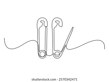 Safety pin in continuous one line drawing. One line art vector illustration, Single continuous line art doodle outline safety pin on white background. Vector illustration