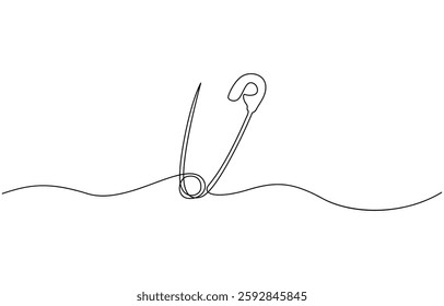 Safety Pin in continuous one line drawing one line draw design vector illustration, One continuous single drawn line art doodle outline safety pin on white background.