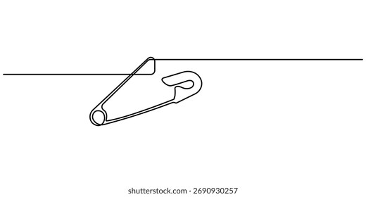 Pino de segurança desenho contínuo de uma linha de arte da ilustração vetorial de contorno. Pino de segurança com uma única arte. Traçado editável