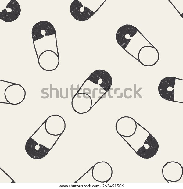 Safety Pin Doodle Drawing Seamless Pattern Stock Vector (Royalty Free