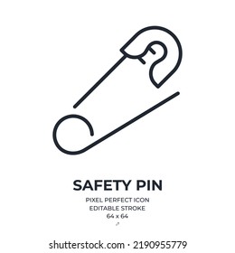 Safety pin editable stroke outline icon isolated on white background flat vector illustration. Pixel perfect. 64 x 64.