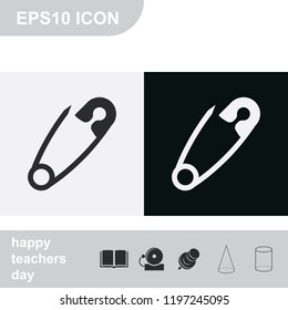 Safety pin flat black and white vector icon.