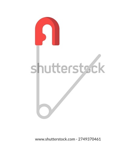 Safety Pin Flat design style, metal safety pin fastening tool symbolizing sewing accessories ideal for tailoring fabric adjustments and craft projects.