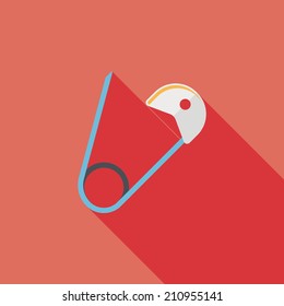 Safety pin flat icon with long shadow,EPS 10
