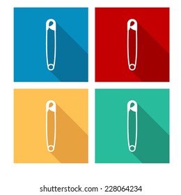 safety pin - flat icon with long shadow