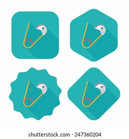 Safety pin flat icon with long shadow,EPS 10