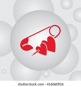 Safety pin with hearts vector icon