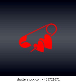 Safety pin with hearts vector icon