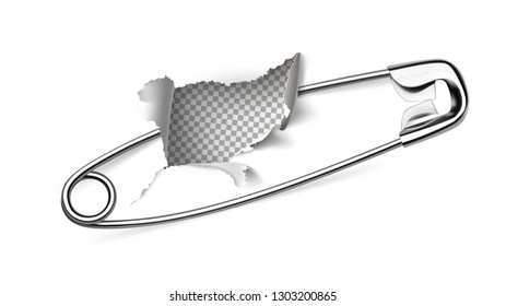 Safety pin with hole. Vector illustration. EPS10.