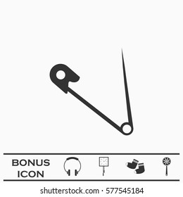 Safety pin icon flat. Black pictogram on white background. Vector illustration symbol and bonus button