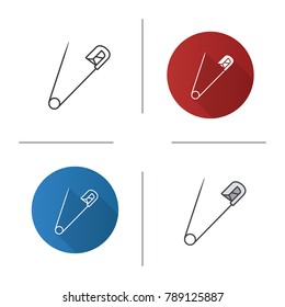 Safety pin icon. Flat design, linear and color styles. Isolated vector illustrations