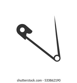 Safety pin icon flat. Illustration isolated on white background. Vector grey sign symbol
