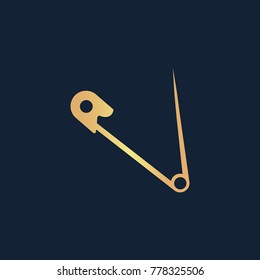 Safety pin icon flat. Simple gold pictogram on dark background. Vector illustration symbol