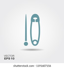 Safety pin and pin icon in flat style. Vector illustration