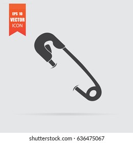 Safety pin icon in flat style isolated on grey background. For your design, logo. Vector illustration.