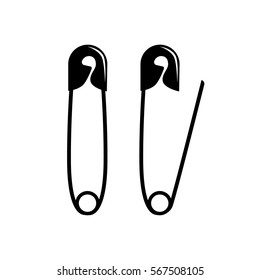 Safety pin  icon isolated on white background. Vector pin silhouette.