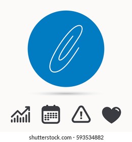 Safety pin icon. Paperclip sign. Calendar, attention sign and growth chart. Button with web icon. Vector