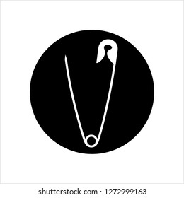 Safety Pin Icon, Pointed Pin With Spring Mechanism Vector Art Illustration