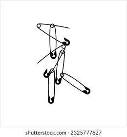 Safety Pin Icon, Pointed Pin With Spring Mechanism Vector Art Illustration