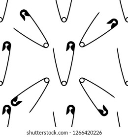 Safety Pin Icon Seamless Pattern, Pointed Pin With Spring Mechanism Vector Art Illustration