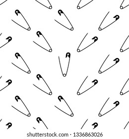 Safety Pin Icon Seamless Pattern, Pointed Pin With Spring Mechanism Vector Art Illustration