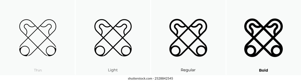 ícone do pin de segurança. Design fino, leve, regular e negrito, isolado no fundo branco