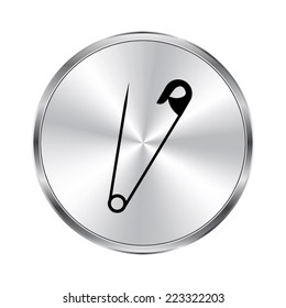 safety pin icon - vector brushed metal button
