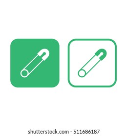 Safety pin icon vector. Green and white