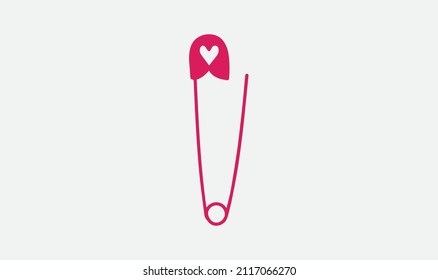Safety pin icon vector with heart sign.