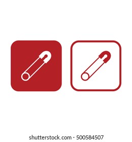 Safety pin icon vector. Red and white