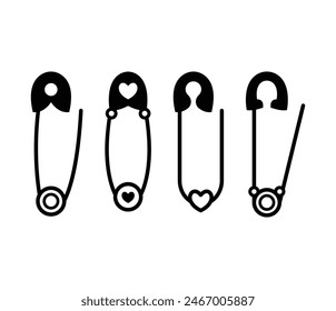 safety pin icons vector design symbol black flat illustration collections sets isolated