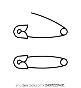 Safety pin, line icon. Essential sewing tool. Open and close clasp. Minimalist linear illustration, editable strokes, thin line