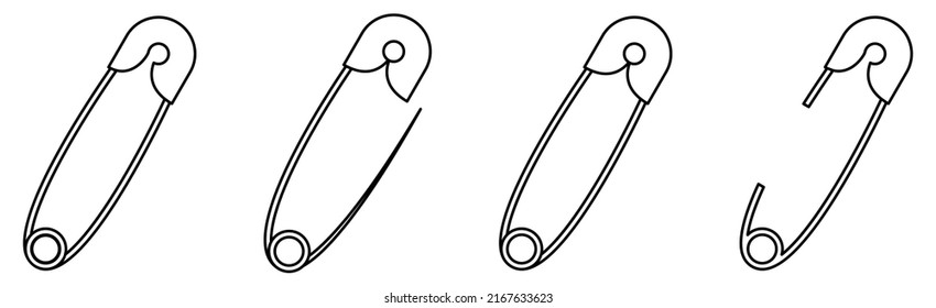 Safety pin line icon set. Vector illustration isolated on white background
